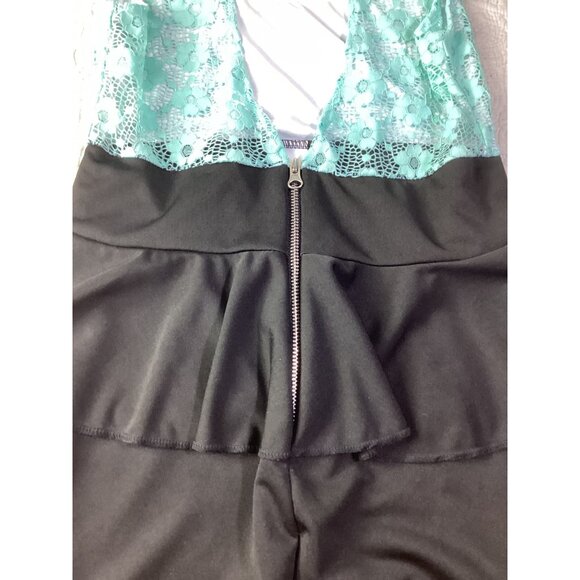 Mint Lace & Black Peplum Bodycon Dress*Rear Zipper*Cap Sleeves*Small*EUC - Picture 8 of 9